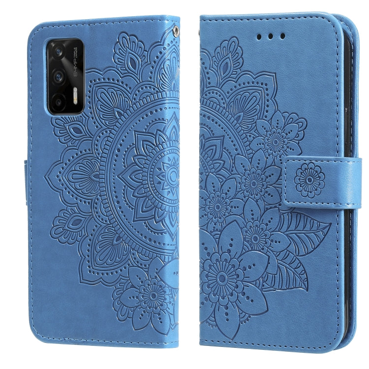 For OPPO Realme GT 5G 7-petal Flowers Embossing Pattern Horizontal Flip PU Leather Case with Holder & Card Slots & Wallet & Photo Frame