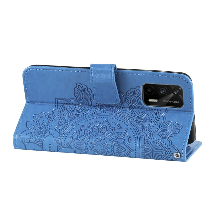 For OPPO Realme GT 5G 7-petal Flowers Embossing Pattern Horizontal Flip PU Leather Case with Holder & Card Slots & Wallet & Photo Frame