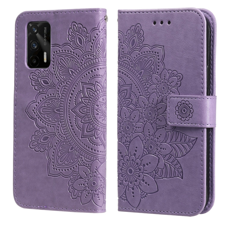 For OPPO Realme GT 5G 7-petal Flowers Embossing Pattern Horizontal Flip PU Leather Case with Holder & Card Slots & Wallet & Photo Frame