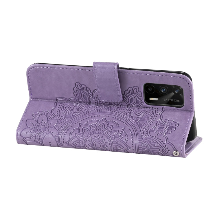 For OPPO Realme GT 5G 7-petal Flowers Embossing Pattern Horizontal Flip PU Leather Case with Holder & Card Slots & Wallet & Photo Frame