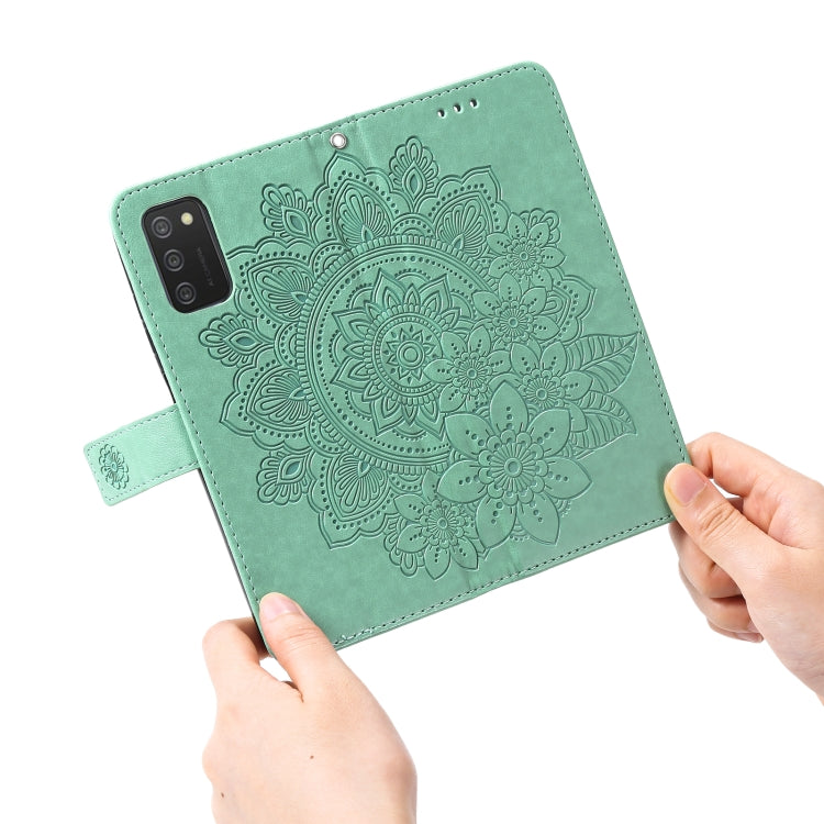 For Samsung Galaxy A03s 7-petal Flowers Embossing Pattern Horizontal Flip PU Leather Case with Holder & Card Slots & Wallet & Photo Frame