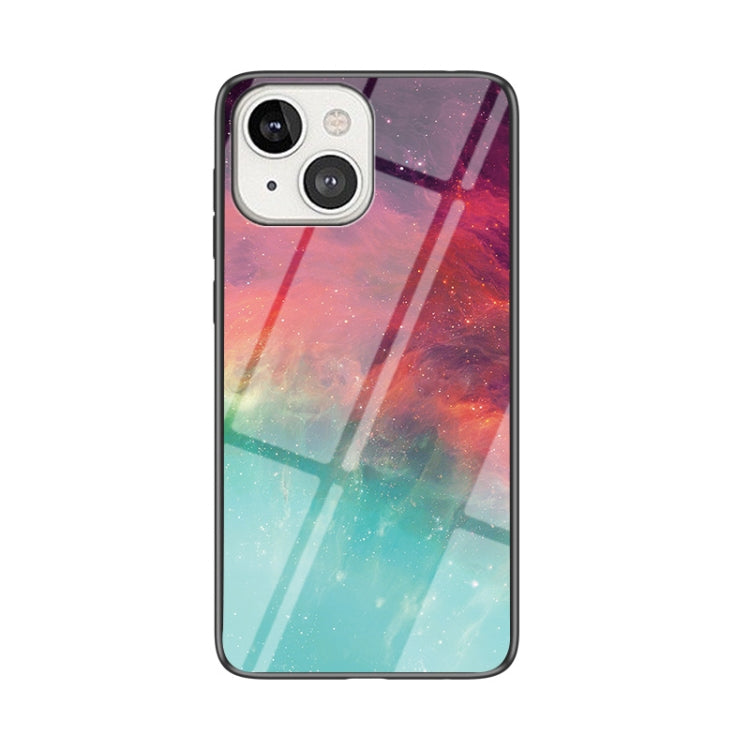 For iPhone 13 mini Starry Sky Pattern Tempered Glass + TPU Shockproof Protective Case