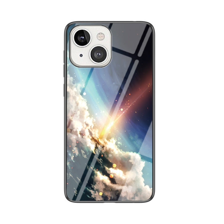 For iPhone 13 mini Starry Sky Pattern Tempered Glass + TPU Shockproof Protective Case