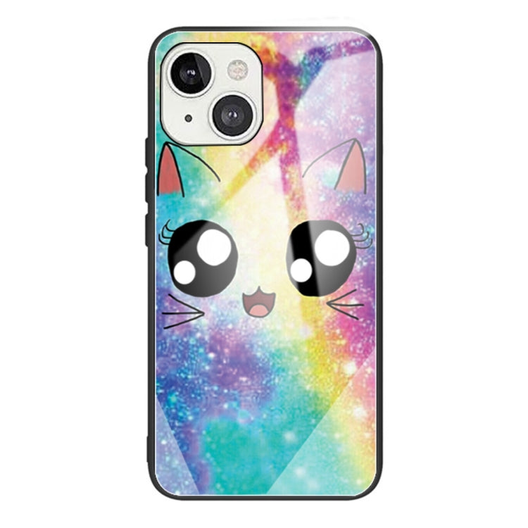 For iPhone 13 mini Colorful Painted Glass Shockproof Protective Case