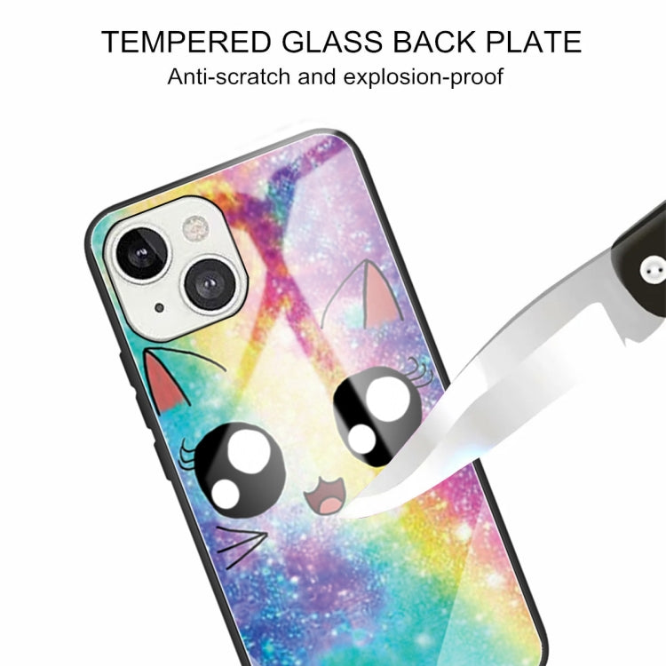 For iPhone 13 mini Colorful Painted Glass Shockproof Protective Case