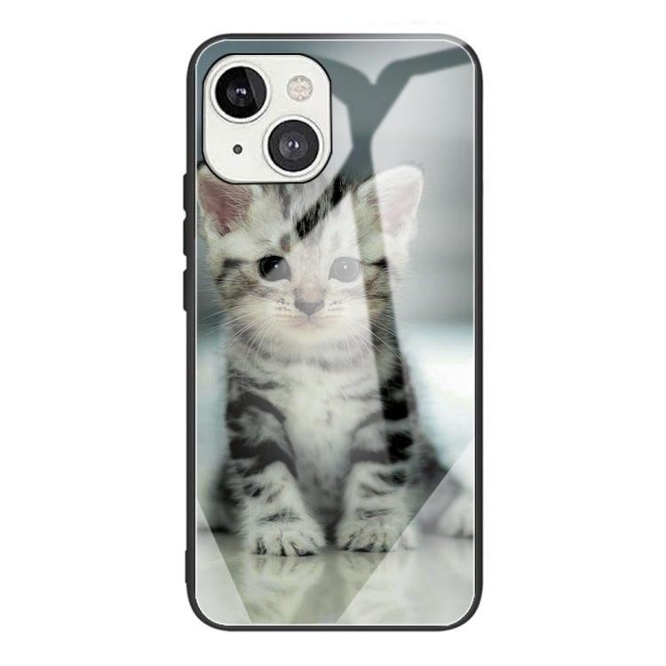 For iPhone 13 mini Colorful Painted Glass Shockproof Protective Case
