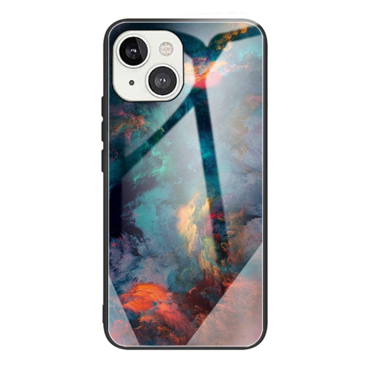 For iPhone 13 mini Colorful Painted Glass Shockproof Protective Case