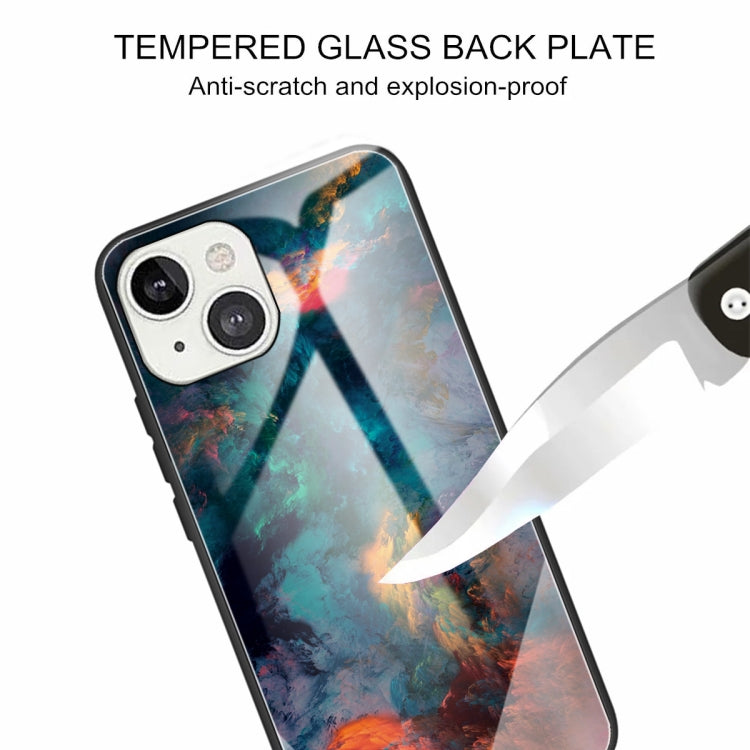 For iPhone 13 mini Colorful Painted Glass Shockproof Protective Case