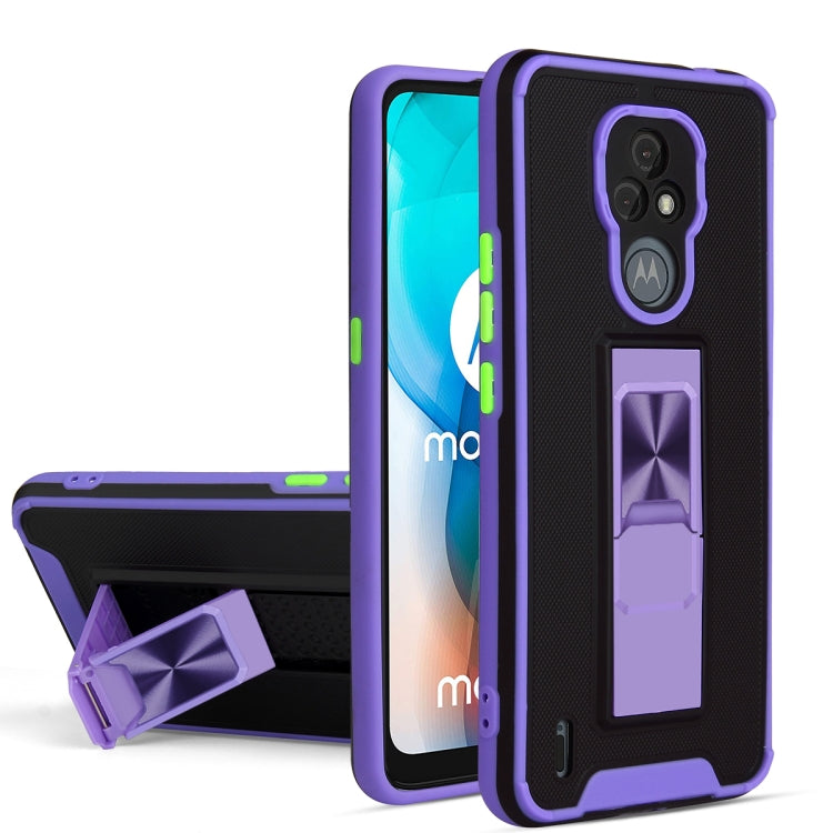 For Motorola Moto E7 Dual-color Skin Feel TPU + PC Magnetic Shockproof Case with Invisible Holder