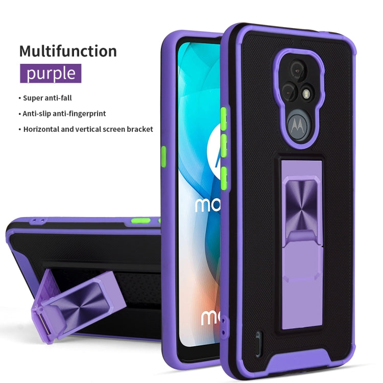 For Motorola Moto E7 Dual-color Skin Feel TPU + PC Magnetic Shockproof Case with Invisible Holder