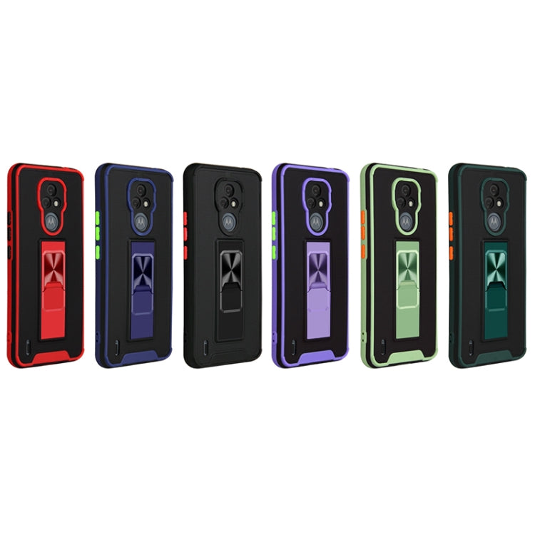 For Motorola Moto E7 Dual-color Skin Feel TPU + PC Magnetic Shockproof Case with Invisible Holder