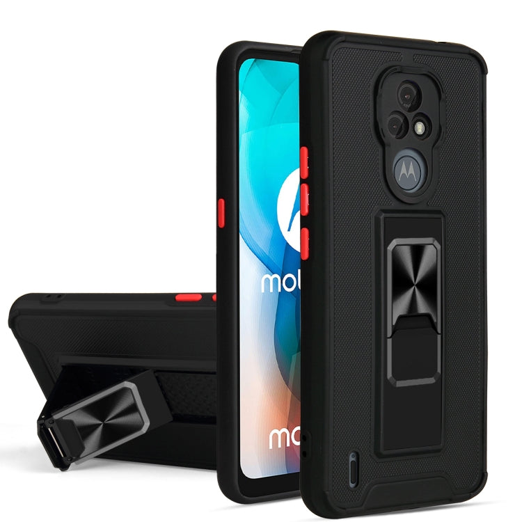 For Motorola Moto E7 Dual-color Skin Feel TPU + PC Magnetic Shockproof Case with Invisible Holder