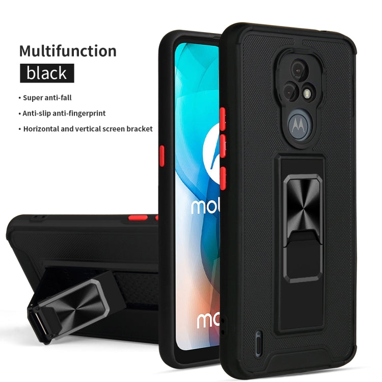 For Motorola Moto E7 Dual-color Skin Feel TPU + PC Magnetic Shockproof Case with Invisible Holder