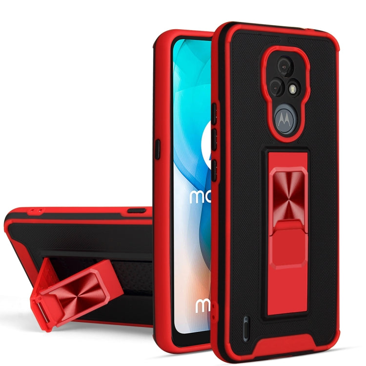 For Motorola Moto E7 Dual-color Skin Feel TPU + PC Magnetic Shockproof Case with Invisible Holder