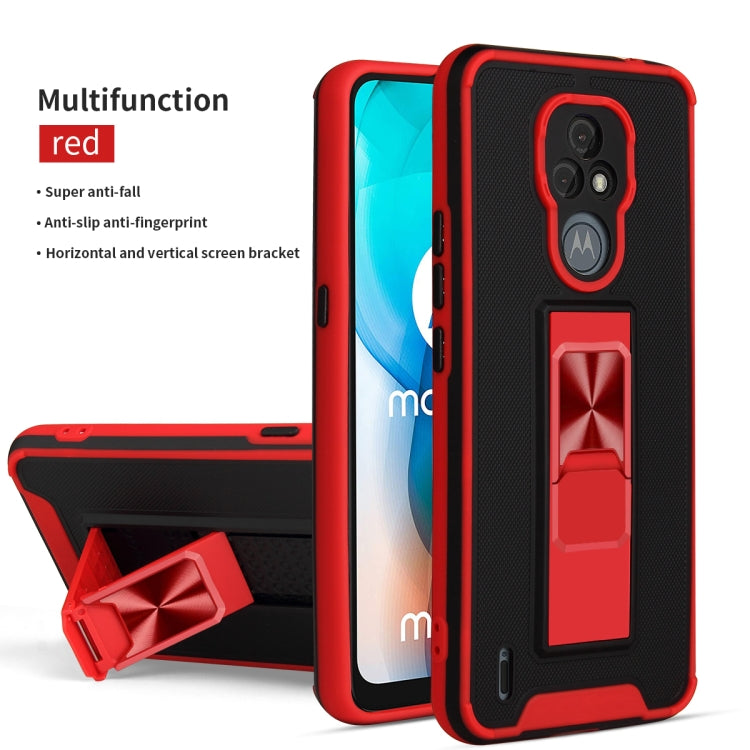 For Motorola Moto E7 Dual-color Skin Feel TPU + PC Magnetic Shockproof Case with Invisible Holder