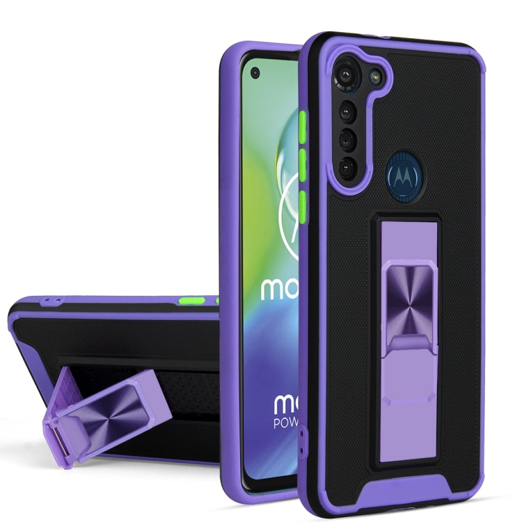 For Motorola Moto G8 Power Dual-color Skin Feel TPU + PC Magnetic Shockproof Case with Invisible Holder