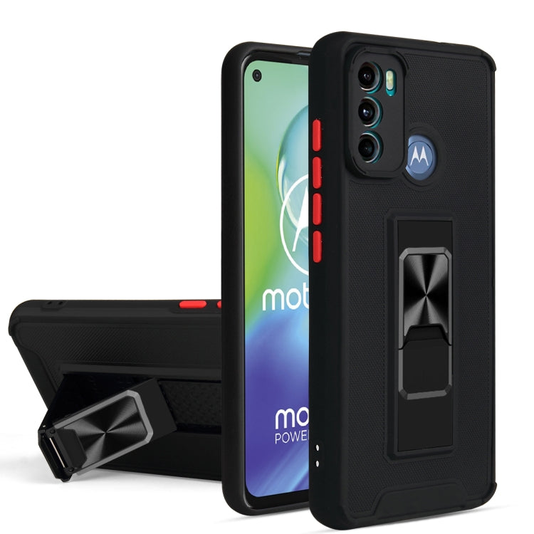 For Motorola Moto G60 Dual-color Skin Feel TPU + PC Magnetic Shockproof Case with Invisible Holder