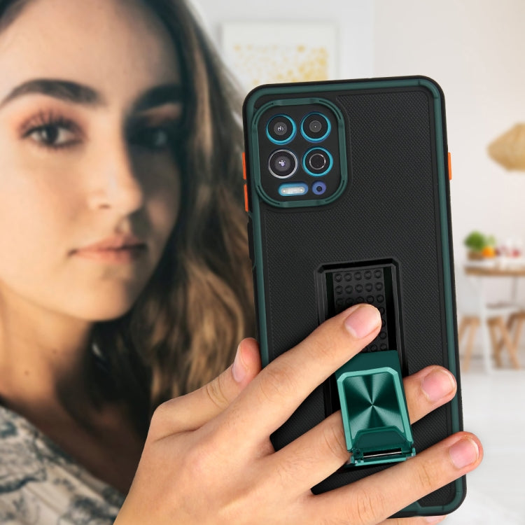 For Motorola Moto G100 Dual-color Skin Feel TPU + PC Magnetic Shockproof Case with Invisible Holder