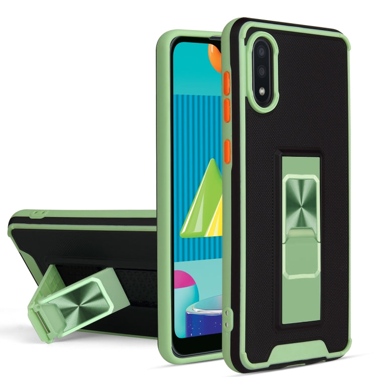For Samsung Galaxy A02 Dual-color Skin Feel TPU + PC Magnetic Shockproof Case with Invisible Holder