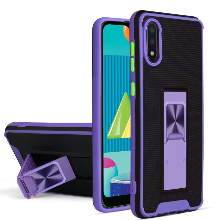 For Samsung Galaxy A02 Dual-color Skin Feel TPU + PC Magnetic Shockproof Case with Invisible Holder