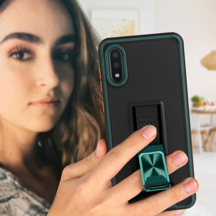 For Samsung Galaxy A02 Dual-color Skin Feel TPU + PC Magnetic Shockproof Case with Invisible Holder