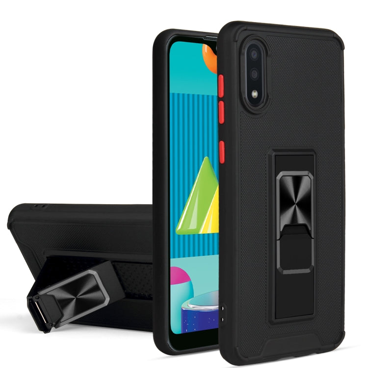 For Samsung Galaxy A02 Dual-color Skin Feel TPU + PC Magnetic Shockproof Case with Invisible Holder