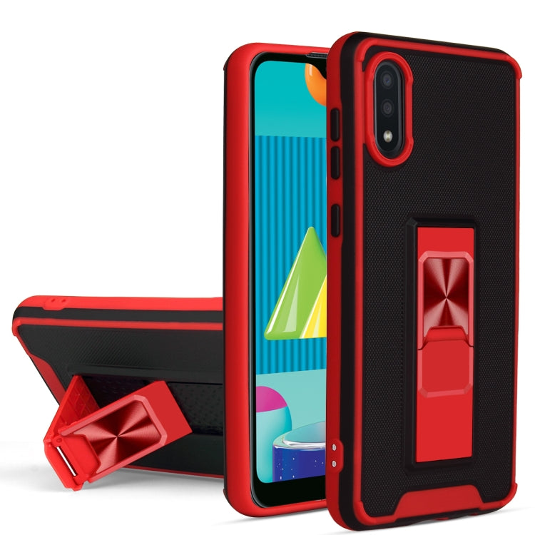 For Samsung Galaxy A02 Dual-color Skin Feel TPU + PC Magnetic Shockproof Case with Invisible Holder