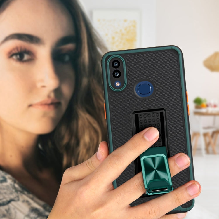 For Samsung Galaxy A10s / M01s Dual-color Skin Feel TPU + PC Magnetic Shockproof Case with Invisible Holder