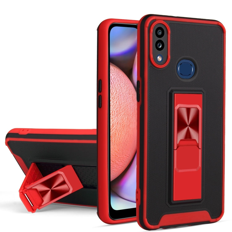 For Samsung Galaxy A10s / M01s Dual-color Skin Feel TPU + PC Magnetic Shockproof Case with Invisible Holder