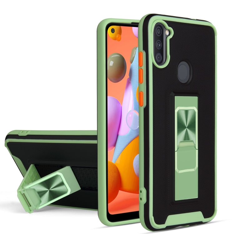 For Samsung Galaxy A11 Dual-color Skin Feel TPU + PC Magnetic Shockproof Case with Invisible Holder