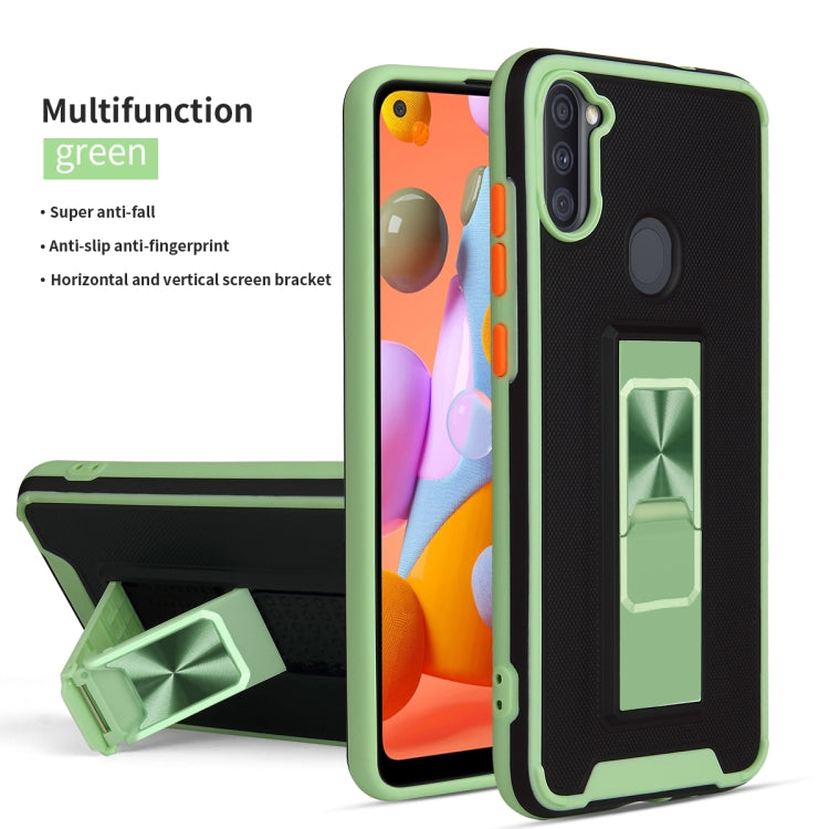 For Samsung Galaxy A11 Dual-color Skin Feel TPU + PC Magnetic Shockproof Case with Invisible Holder