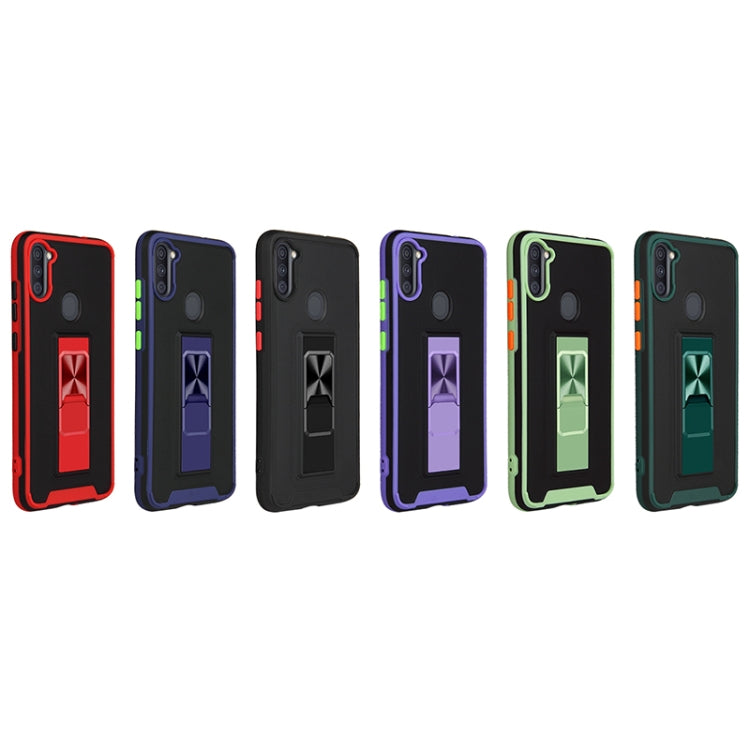 For Samsung Galaxy A11 Dual-color Skin Feel TPU + PC Magnetic Shockproof Case with Invisible Holder