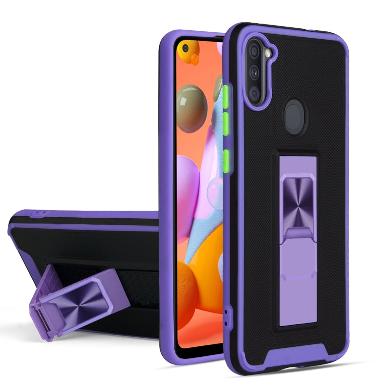 For Samsung Galaxy A11 Dual-color Skin Feel TPU + PC Magnetic Shockproof Case with Invisible Holder