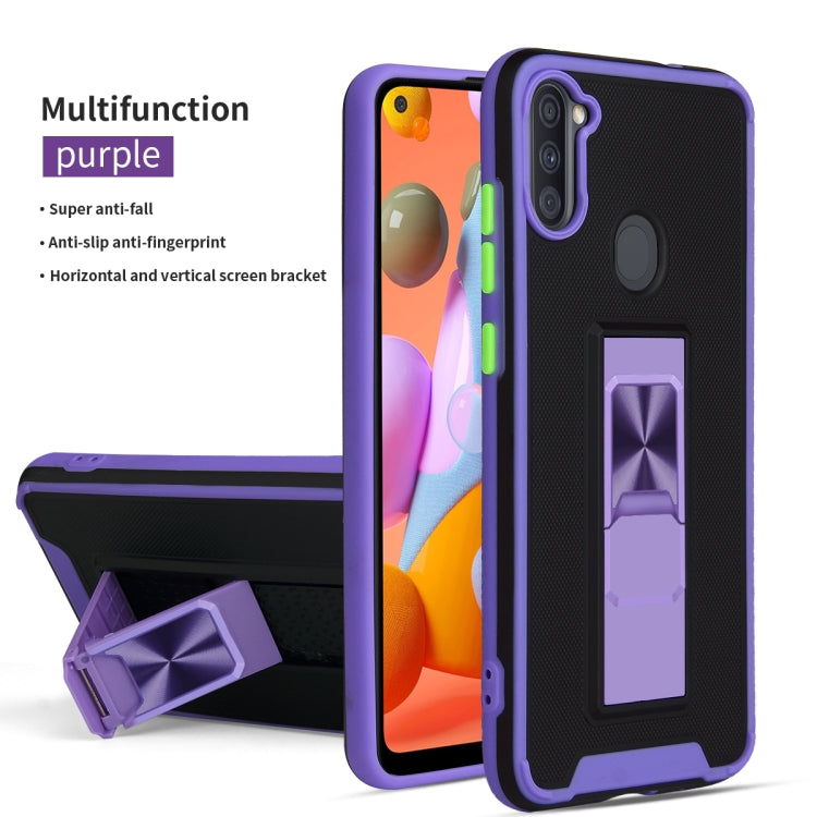 For Samsung Galaxy A11 Dual-color Skin Feel TPU + PC Magnetic Shockproof Case with Invisible Holder
