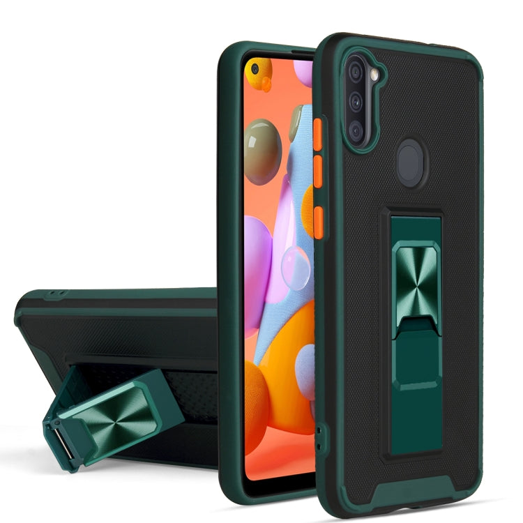 For Samsung Galaxy A11 Dual-color Skin Feel TPU + PC Magnetic Shockproof Case with Invisible Holder