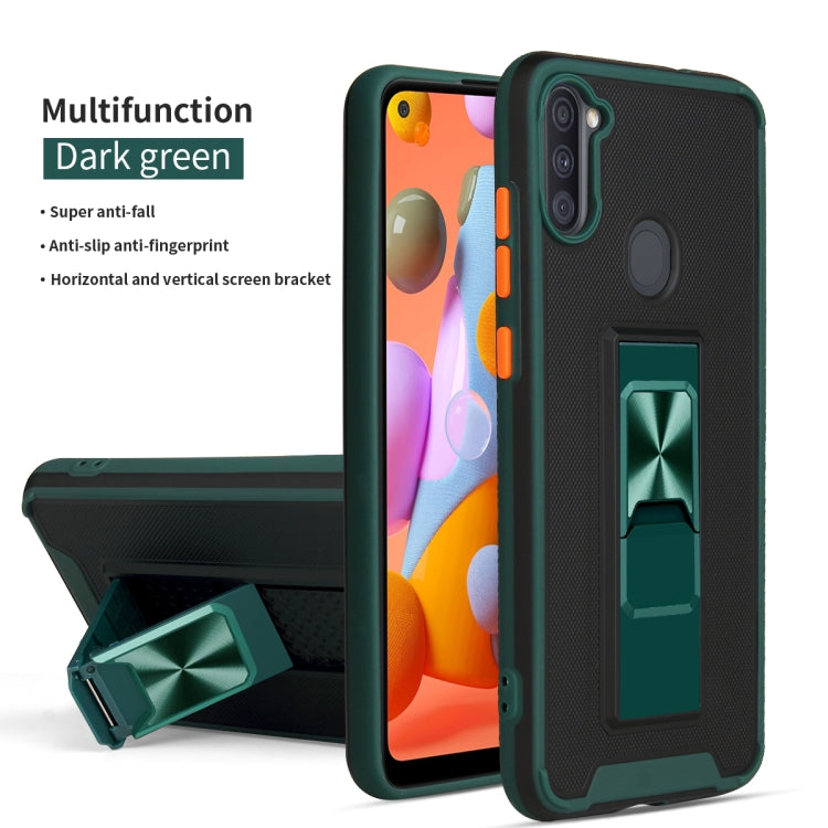 For Samsung Galaxy A11 Dual-color Skin Feel TPU + PC Magnetic Shockproof Case with Invisible Holder