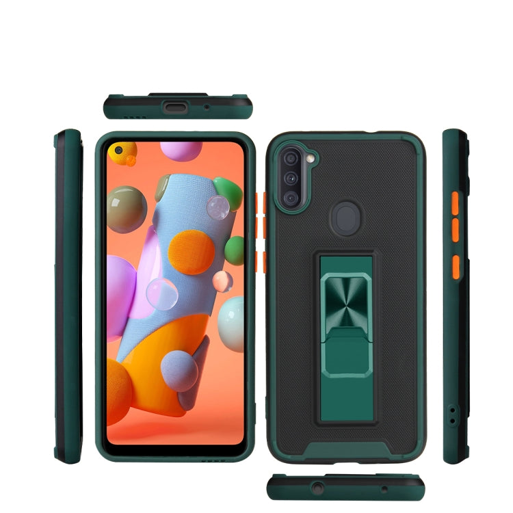 For Samsung Galaxy A11 Dual-color Skin Feel TPU + PC Magnetic Shockproof Case with Invisible Holder