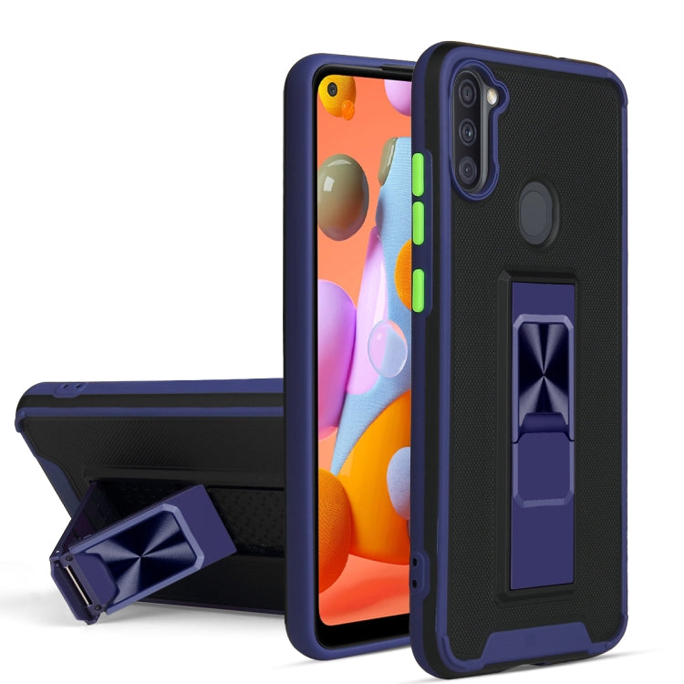 For Samsung Galaxy A11 Dual-color Skin Feel TPU + PC Magnetic Shockproof Case with Invisible Holder