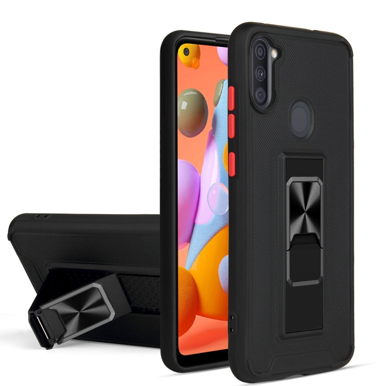 For Samsung Galaxy A11 Dual-color Skin Feel TPU + PC Magnetic Shockproof Case with Invisible Holder