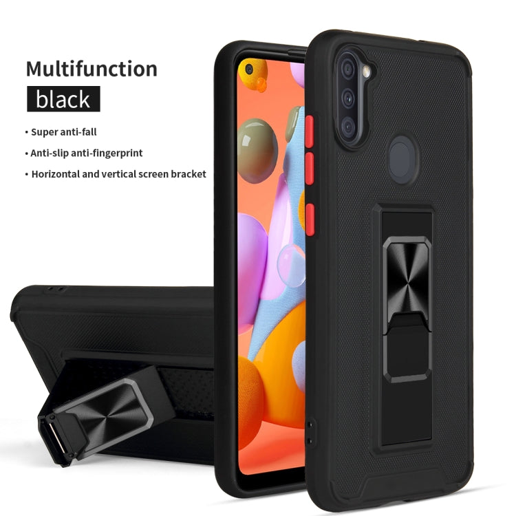 For Samsung Galaxy A11 Dual-color Skin Feel TPU + PC Magnetic Shockproof Case with Invisible Holder