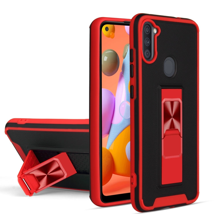 For Samsung Galaxy A11 Dual-color Skin Feel TPU + PC Magnetic Shockproof Case with Invisible Holder