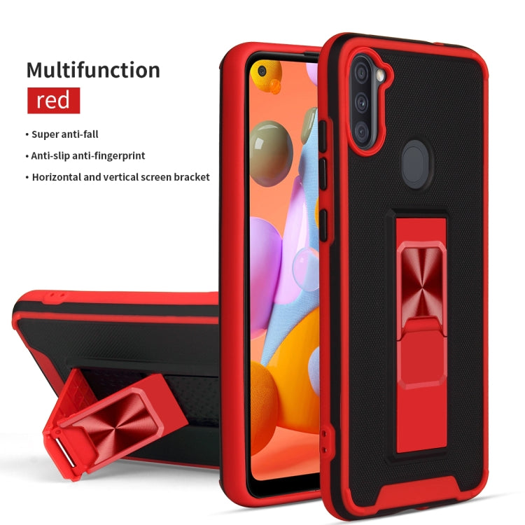For Samsung Galaxy A11 Dual-color Skin Feel TPU + PC Magnetic Shockproof Case with Invisible Holder