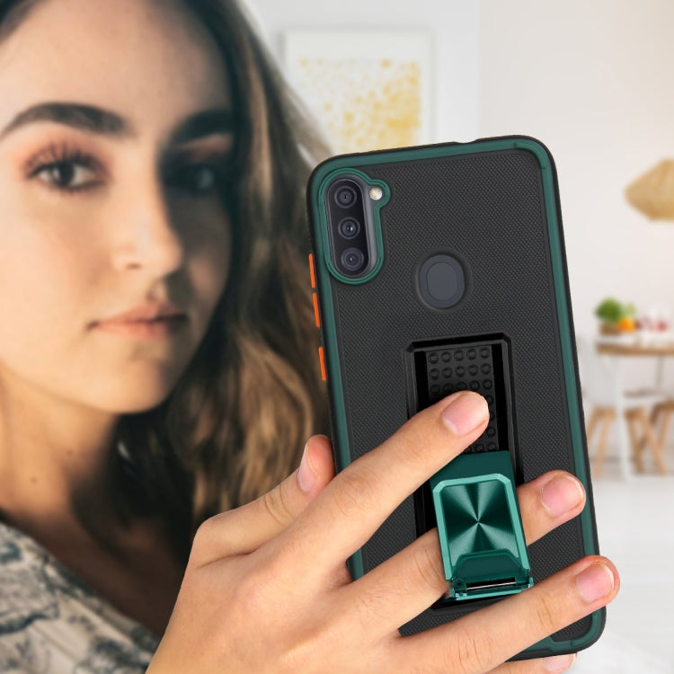 For Samsung Galaxy A11 Dual-color Skin Feel TPU + PC Magnetic Shockproof Case with Invisible Holder