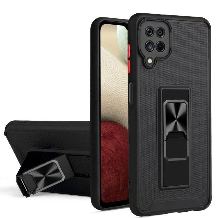 For Samsung Galaxy A12 / M12 / F12 Dual-color Skin Feel TPU + PC Magnetic Shockproof Case with Invisible Holder
