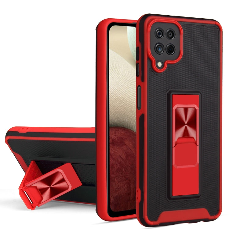For Samsung Galaxy A12 / M12 / F12 Dual-color Skin Feel TPU + PC Magnetic Shockproof Case with Invisible Holder
