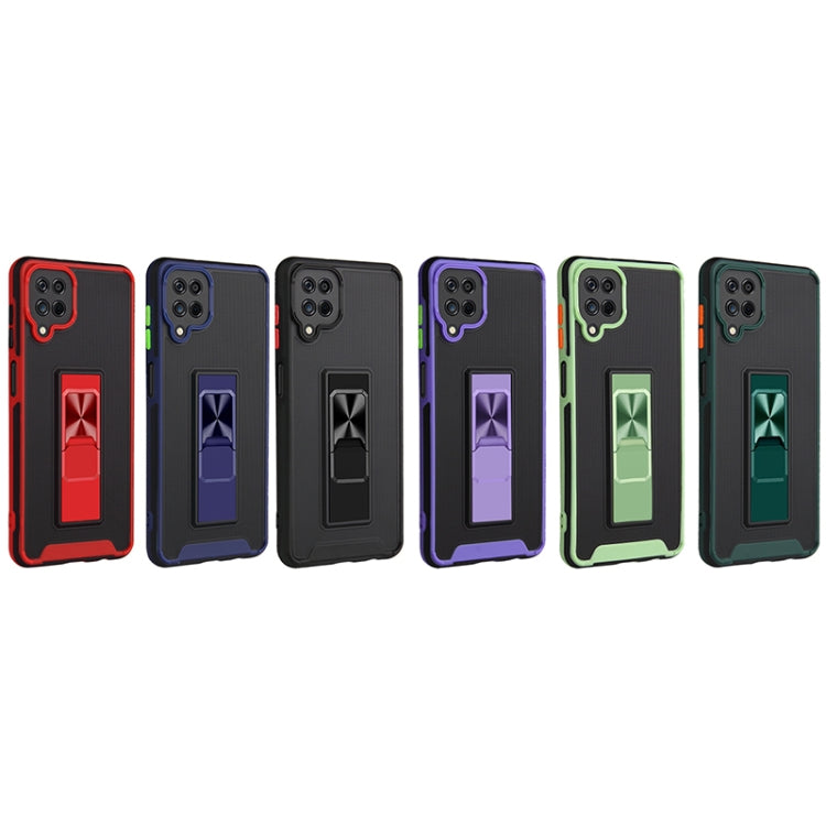 For Samsung Galaxy A12 / M12 / F12 Dual-color Skin Feel TPU + PC Magnetic Shockproof Case with Invisible Holder