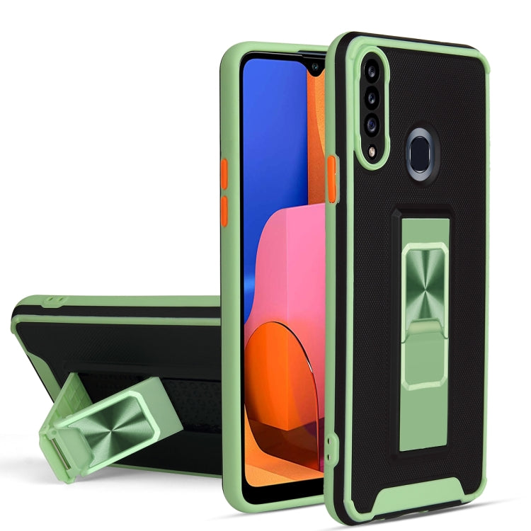 For Samsung Galaxy A20s Dual-color Skin Feel TPU + PC Magnetic Shockproof Case with Invisible Holder