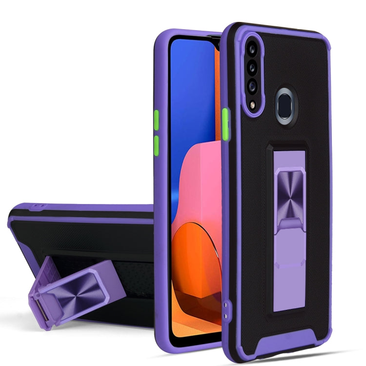 For Samsung Galaxy A20s Dual-color Skin Feel TPU + PC Magnetic Shockproof Case with Invisible Holder