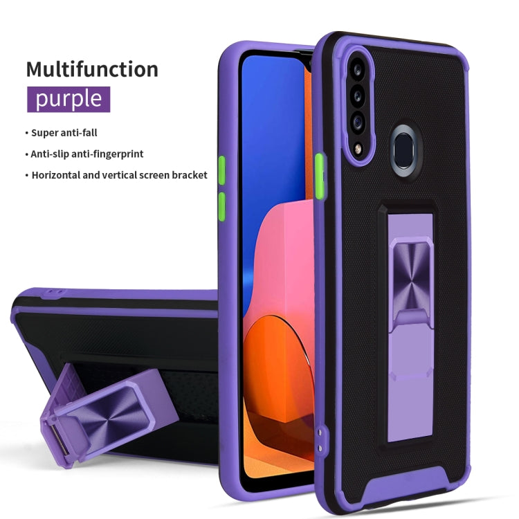 For Samsung Galaxy A20s Dual-color Skin Feel TPU + PC Magnetic Shockproof Case with Invisible Holder