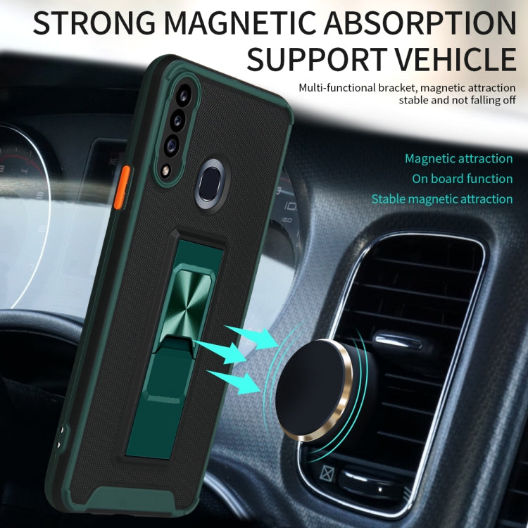 For Samsung Galaxy A20s Dual-color Skin Feel TPU + PC Magnetic Shockproof Case with Invisible Holder